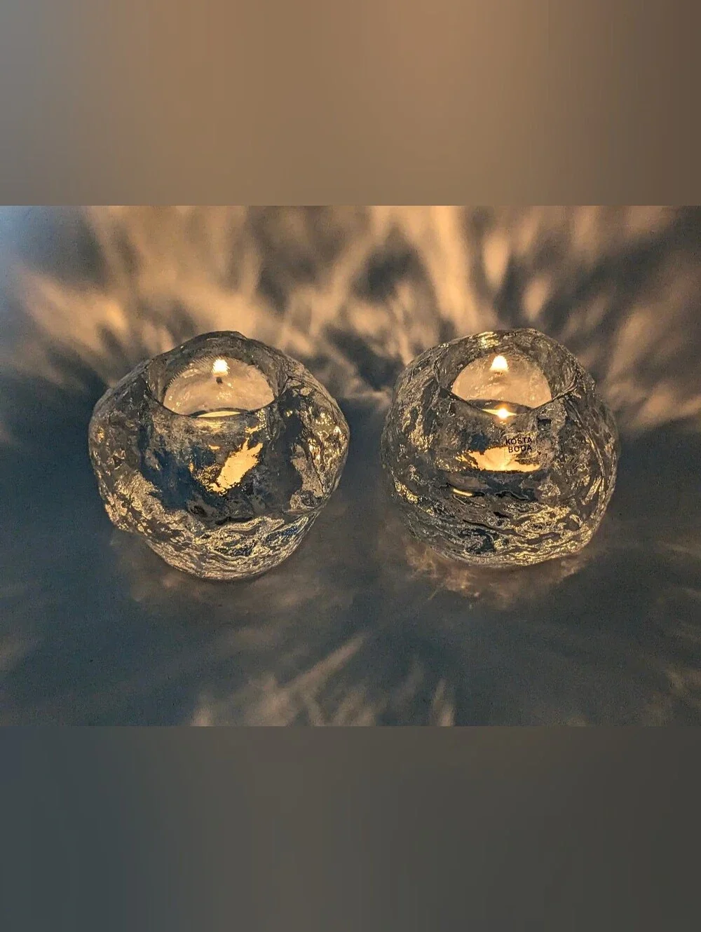 Kosta Boda Set of 2 Snowball Votive Candle Holders Crystal Art Glass Ice